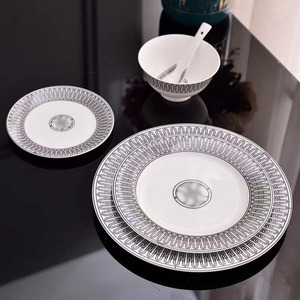 Best Selling 58pcs European Luxury <b>Ceramic</b> Dinner <b>Set</b> Customizable Gold Rim Flower Porcelain Bowls Plates for Hotels Restaurants - Product Image 5