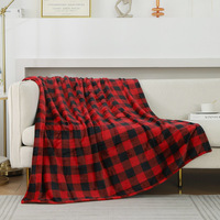 Couverture en molleton de flanelle à carreaux rouge noir imprimé couvertures en molleton de flanelle en peluche moelleuse pour l'hiver