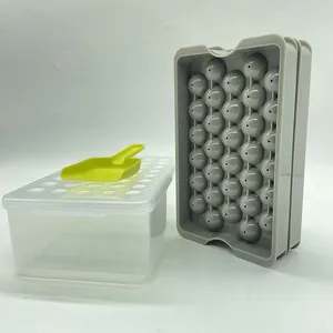 Benhaida 64 Cavity Mini Silicone Ice Ball Mold With Plastic Case Holder Easy Release Small Ice Sphere Tray