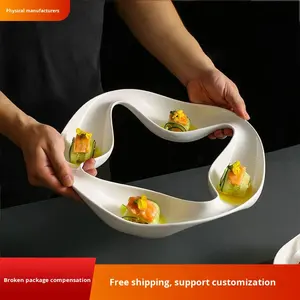 <span class=keywords><strong>Assiette</strong></span> de service en céramique moderne à quatre compartiments, plat à apéritif ondulé pour la restauration fine et les événements traiteur - Product Image 3