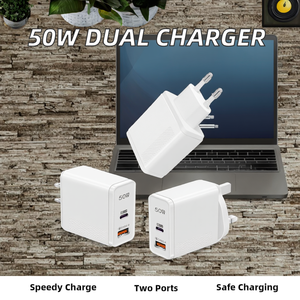 Chargeur GaN double port 50W PD, charge super rapide 5.0 pour Samsung et <span class=keywords><strong>iPhone</strong></span> 16 15 <span class=keywords><strong>14</strong></span> 13 12 11 <span class=keywords><strong>Pro</strong></span> <span class=keywords><strong>Max</strong></span>, <span class=keywords><strong>sortie</strong></span> 5V/2.4A - Product Image 2