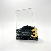 Trophée en cristal noir en forme de montagne, écologique, gravé, numéro 3D personnalisé, plaque de récompense pour années de service, souvenir sportif