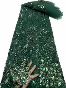 Tela de encaje con cuentas Fulgurant con lentejuelas tela de encaje africano tela de vestido de encaje bordado - Product Image 3