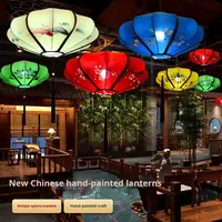 Lampe suspendue UFO en tissu extensible épaissi et densifié de style pastoral chinois, peinte à la main, pour hôtels, salons de thé, décorations tendance