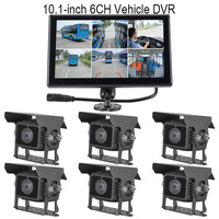 Sistema DVR para Auto de 10.1 Pulgadas de Alta Definición, 6 Canales, Pantalla 2.5K, Visión Nocturna 1080P, Monitor de Estacionamiento, Panel Táctil IPS Negro 2.5D, Grabación en Bucle