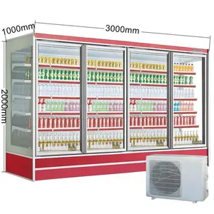 Compressor split comercial Multideck Open Refrigerated Display showcase Supermercado Refrigerador a ar aberto com porta de vidro