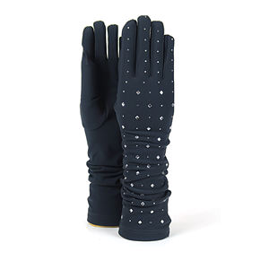 Made in Italy <b>Long</b> Women <b>gloves</b> Fashion <b>gloves</b> Fabric <b>gloves</b> with rhinestones. Sparkling and for elegant occasions. Stretch - Product Image 1