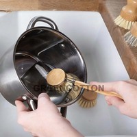 Brosse à vaisselle en bambou avec logo personnalisé, lot de 5, brosse de nettoyage de cuisine écologique, brosse à récurer en bambou à fibres naturelles pour le lavage de la vaisselle