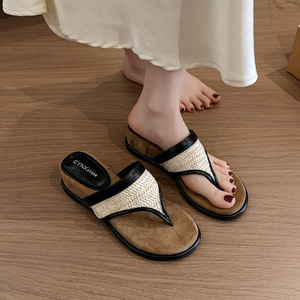 Chanclas Retro Casuales de Lino Tejido, Sandalias de Playa con Plataforma y Punta Descubierta, Elegantes y Cómodas para Exteriores - Product Image 2