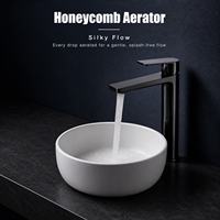 Robinet de lavabo monotrou à arc haut en acier inoxydable 304 noir mat, mitigeur de salle de bain moderne à poignée unique et valve en céramique