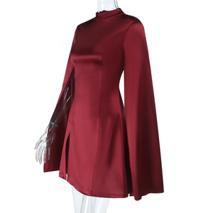 Vestido Formal Mini Elegante de Manga Larga y Cuello Alto en Color Sólido para Mujer, a la Moda - Product Image 4