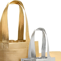 Sacs cadeaux pliables métalliques en non-tissé écologiques de haute qualité avec motif lettres, sacs fourre-tout brillants or/argent