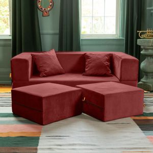 DB Jaxx Convertible Causeuse et Poufs Berry Rouge Texturé Microvelvet Extensible et Pliable Canapé Caractéristiques - Product Image 1