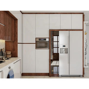 Conceptions de stratifié de membrane de PVC d'armoires suspendues de cuisine Arabie saoudite Conception de cuisine d'armoires de cuisine en chêne rouge - Product Image 6