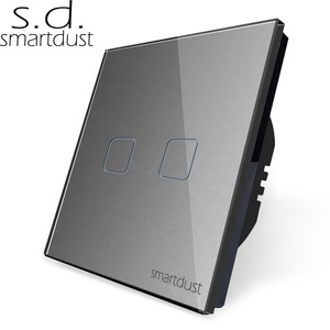 Smartdust EU 2 <span class=keywords><strong>Gang</strong></span> <span class=keywords><strong>3</strong></span> <span class=keywords><strong>Way</strong></span> Stair Interruptor de pared táctil capacitivo Vidrio templado 10A Max. 2 Vias Light Interruptor intermedio - Product Image 1