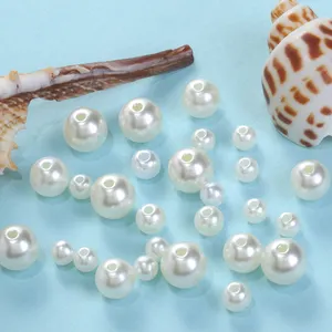 Commercio all'ingrosso di Perle Perline Abs Bianco di Plastica Della Decorazione Della Perla Allentati Rotondi Perle Alla Rinfusa Con Fori
