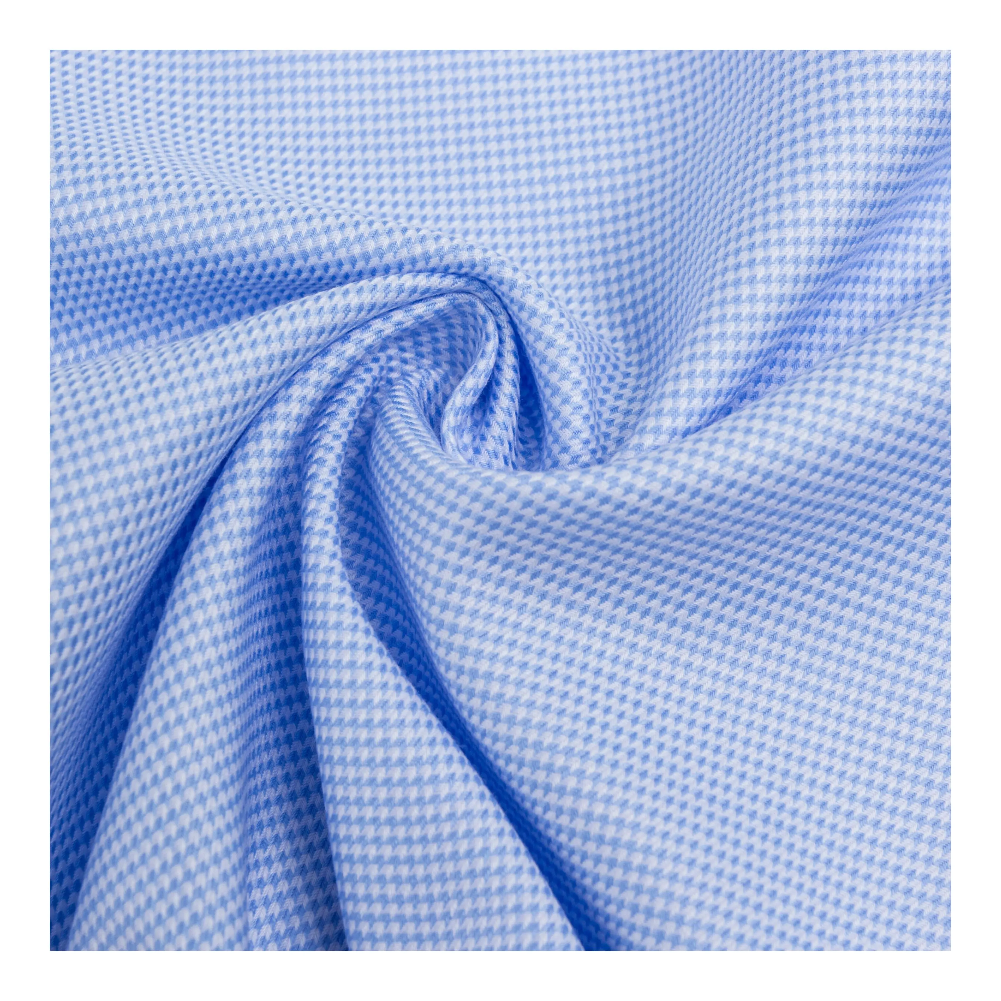 73 bleu et blanc liquide ammoniac pied-de-poule tissé 100 coton tissu pour affaires chemise décontractée vêtements