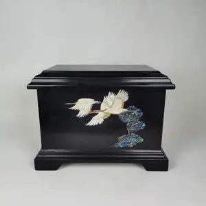 Chinese Flying Crane Pattern Wooden Funeral Cremation Urn