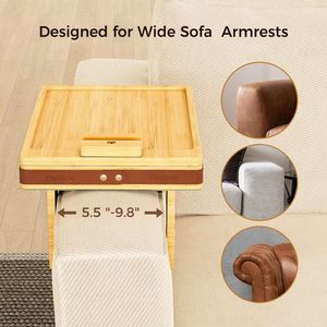 Wooden Sofa Armrest <b>Side</b> <b>Table</b> With Storage Box Adjustable <b>Mini</b> Coffee <b>Table</b> For Living Room Use - Product Image 3