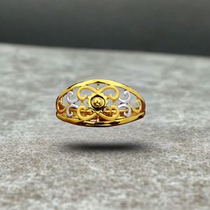 Bague classique en or avec motif floral et accents argentés pour un usage quotidien, bijoux unisexes - Product Image 2