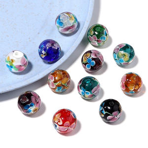 Cuentas espaciadoras redondas de cristal de <span class=keywords><strong>Murano</strong></span> de 12mm, cuentas de bola de cristal hechas a mano con flores de colores mezclados para hacer joyas, agujero: 2mm - Product Image 6