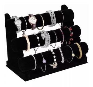 Chất lượng cao nhung đen trang sức hiển thị đứng ba tầng hiển thị giá đồ trang sức chủ cho vòng đeo tay đồng hồ - Product Image 1