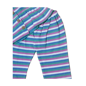 Conjunto de 2 Piezas, Camiseta de Manga Corta a Rayas Coloridas y Pantalones Largos con Botones de Madera - Product Image 3