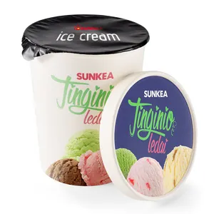 printed frozen Paper Ice Cream Containers with lids and spoons for freezer