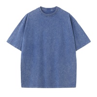 T-shirt à manches courtes col rond coupe ample style européen/américain en coton pur 270 g/m² délavé effet vieilli
