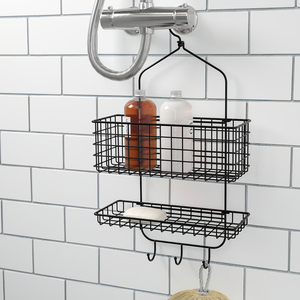 Mensola da Bagno Sospesa su Vetro con Ganci, Ripiano Portaoggetti per Shampoo all'Interno del Bagno - Product Image 5