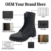 Bottes tactiques d'extérieur montantes noires en cuir gaufré à lacets pour hommes, semelle en caoutchouc à crampons radiaux, bottes de travail OEM pour patrouille