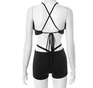 X22900C verano Sexy piel Patchwork Bodycon mamelucos mujeres ahueca hacia fuera Halter espalda descubierta vendaje monos mujer Streetwear monos - Product Image 6