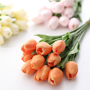 A-586 de tulipán Artificial de tacto Real para decoración del hogar, tulipán Artificial de 13,4 pulgadas, blanco, amarillo, naranja, Mini PU, para fiesta de boda, oferta - Product Image 1