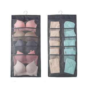 Étagère murale double face extra large, poches en maille pour garde-robe, sac de rangement suspendu pour soutien-gorge, chaussettes, sous-vêtements et caleçons - Product Image 1