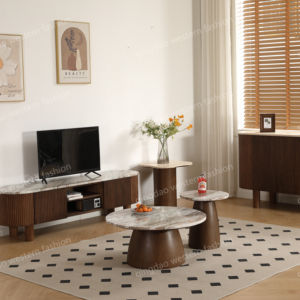 Tavolino Rotondo in Moderno Stile Nordico con <span class=keywords><strong>Marmo</strong></span> Fantasy Brown, Set di Mobili per Sala da Pranzo e Soggiorno per Hotel e Ville - Product Image 1