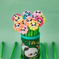 Stylo Gel à Motif Panda et Fleur, Design Attrayant, en Caoutchouc Souple, pour Étudiants, Papeterie d'Écriture, Non Effaçable, 0,5 mm