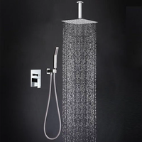 Ensemble de douche à effet pluie en laiton de 12 pouces avec douchette à main, double poignée, montage mural, design moderne, comprend une vanne de mélange encastrée et des garnitures