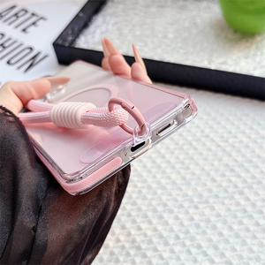 Coque de téléphone magnétique anti-jaunissement avec support d'objectif métallique supérieur pour Samsung A57 A37 A56 A36 S26 Ultra avec sangle de téléphone et couverture PC dégradée - Product Image 4