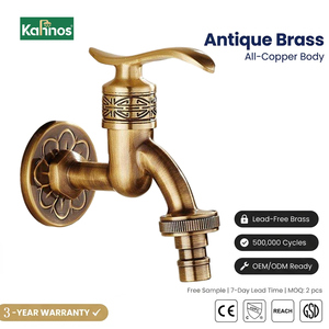 Solid Brass Faucet <b>Wall</b> Mounted Single Handle Cold Water Bibcock Antique Gold Vintage Balcony <b>Mop</b> Laundry Outdoor Garden Tap - Product Image 1