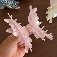 Pince à Cheveux Grande Taille en Acétate de Cellulose 3D Papillon, Décorée de Strass, Luxe, Type Requin, Ornements Capillaires pour Femmes, Vente en Gros