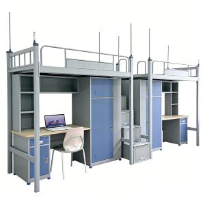 Camas <span class=keywords><strong>Bunk</strong></span> Duplas de Metal Modernas com Escrivaninha e Guarda-Roupa para Apartamento, Dormitório e Quarto Escolar - Product Image 2