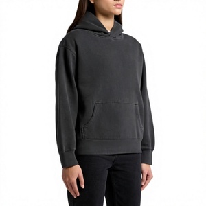 Hoodie oversize en tricot d'hiver pour femme avec épaules tombantes, 100% coton, tissu épais, manches longues, motif uni, style décontracté - Product Image 2
