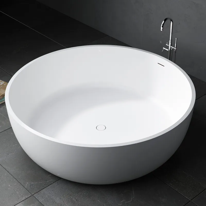 Moderna alta qualità rotonda pietra artificiale Freestanding vasca da bagno in resina acrilico hotel ville ST-13 1500 funzione ammollo bianco