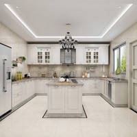 Cuisine et salle à manger classiques en crème |   Meubles de cuisine à panneaux surélevés |   Plan de travail en quartz artificiel |   Charnière |   Vitrine en verre |   LED encastré |   Gratuit