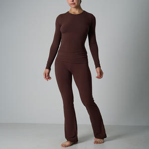 Conjunto de Pantalones de Manga Larga de Color Sólido para Mujer, Mezcla de Algodón y Elastano, para Yoga en Casa, Estilo Urbano, Tallas Internacionales - Product Image 3