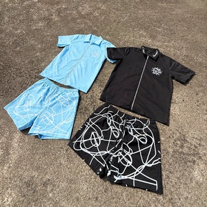 Ensemble deux pièces de vêtements de travail personnalisés avec logo, chemise zippée et short, survêtement décontracté d'été, ensemble short de travail en sergé - Product Image 4