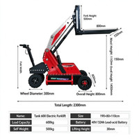 Chariot télescopique compact tout-terrain pour piétons, chariot élévateur télescopique électrique de 600 kg, équipement de levage de matériaux pour entrepôt hors route