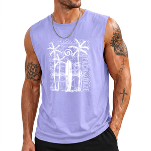 Surfing Paradise California LA Débardeur sans manches pour homme, noir, imprimé, col rond, décontracté, vêtements de plage, polyester tricoté - Product Image 3