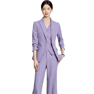 Women's Purple Suit Set Full Sleeve Polyester Worsted Anti-Wrinkle Office Lady Autumn Formal Workwear - Product Image 5