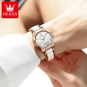 OLEVS 6631 Classic Lady's Watches Automatic Wristwatch Women Ceramic Stainless Steel Business Wrist Watch For Female